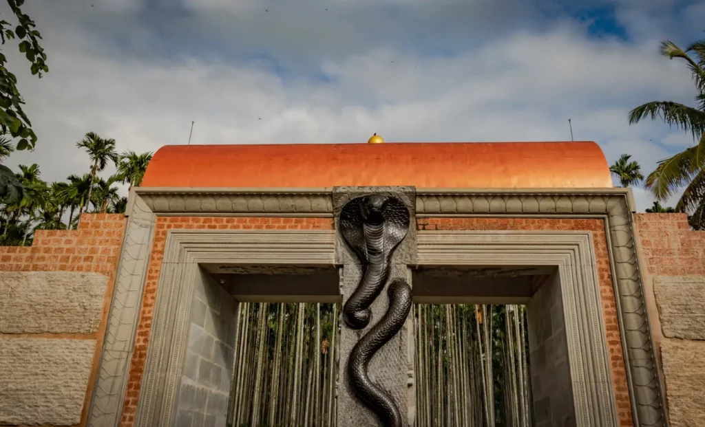 Dhyanlinga entrance of main temple with huge snake imprint on it